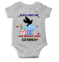 Load image into Gallery viewer, Custom Name Jesus Loves Me Baptism Christening Day Rompers for Baby Boy- KidsFashionVilla
