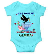 Load image into Gallery viewer, Custom Name Jesus Loves Me Baptism Christening Day Rompers for Baby Boy- KidsFashionVilla
