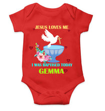 Load image into Gallery viewer, Custom Name Jesus Loves Me Baptism Christening Day Rompers for Baby Boy- KidsFashionVilla
