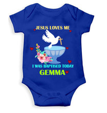 Load image into Gallery viewer, Custom Name Jesus Loves Me Baptism Christening Day Rompers for Baby Boy- KidsFashionVilla
