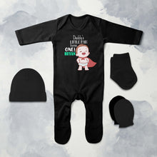 Load image into Gallery viewer, Custom Name Daddys Little Man Turns One First Birthday Jumpsuit with Cap, Mittens and Booties Romper Set for Baby Boy - KidsFashionVilla
