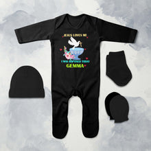 Load image into Gallery viewer, Custom Name Jesus Loves Me Baptism Christening Day Jumpsuit with Cap, Mittens and Booties Romper Set for Baby Boy - KidsFashionVilla
