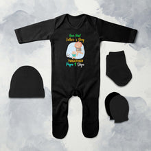 Load image into Gallery viewer, Custom Name Our First Fathers Day Together Jumpsuit with Cap, Mittens and Booties Romper Set for Baby Girl - KidsFashionVilla
