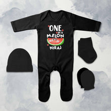 Load image into Gallery viewer, Custom Name Happy One Year Birthday Jumpsuit with Cap, Mittens and Booties Romper Set for Baby Boy - KidsFashionVilla
