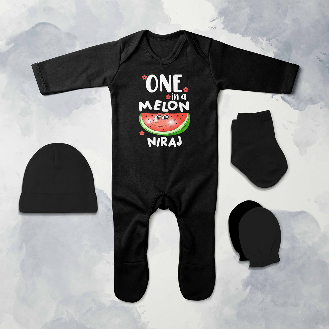 Custom Name Happy One Year Birthday Jumpsuit with Cap, Mittens and Booties Romper Set for Baby Boy - KidsFashionVilla