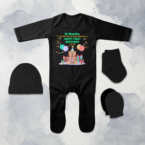 My First Birthday Jumpsuit with Cap, Mittens and Booties Romper Set for Baby Boy - KidsFashionVilla