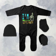 Load image into Gallery viewer, One Lets Party First Birthday Jumpsuit with Cap, Mittens and Booties Romper Set for Baby Boy - KidsFashionVilla
