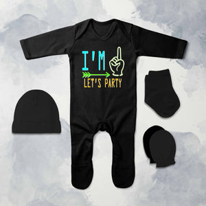 One Lets Party First Birthday Jumpsuit with Cap, Mittens and Booties Romper Set for Baby Boy - KidsFashionVilla