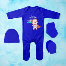 Load image into Gallery viewer, Custom Name Daddys Little Man Turns One First Birthday Jumpsuit with Cap, Mittens and Booties Romper Set for Baby Boy - KidsFashionVilla
