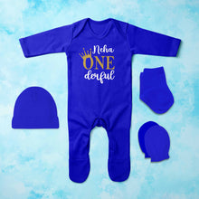 Load image into Gallery viewer, Custom Name First Birthday Jumpsuit with Cap, Mittens and Booties Romper Set for Baby Girl - KidsFashionVilla
