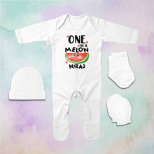 Load image into Gallery viewer, Custom Name Happy One Year Birthday Jumpsuit with Cap, Mittens and Booties Romper Set for Baby Boy - KidsFashionVilla
