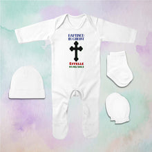 Load image into Gallery viewer, Custom Name And Date Baptised In Christ Christening Day Baptism Jumpsuit with Cap, Mittens and Booties Romper Set for Baby Girl - KidsFashionVilla
