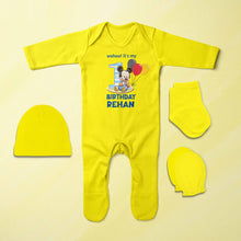 Load image into Gallery viewer, Custom Name Its My First Birthday Jumpsuit with Cap, Mittens and Booties Romper Set for Baby Boy - KidsFashionVilla
