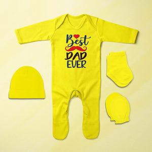 Best Dad Ever Fathers Day Jumpsuit with Cap, Mittens and Booties Romper Set for Baby Girl - KidsFashionVilla