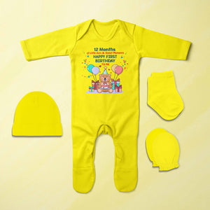 My First Birthday Jumpsuit with Cap, Mittens and Booties Romper Set for Baby Boy - KidsFashionVilla