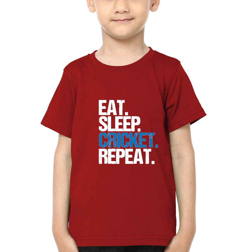 Eat Sleep Cricket Repeat Half Sleeves T-Shirt for Boys and Kids-KidsFashionVilla