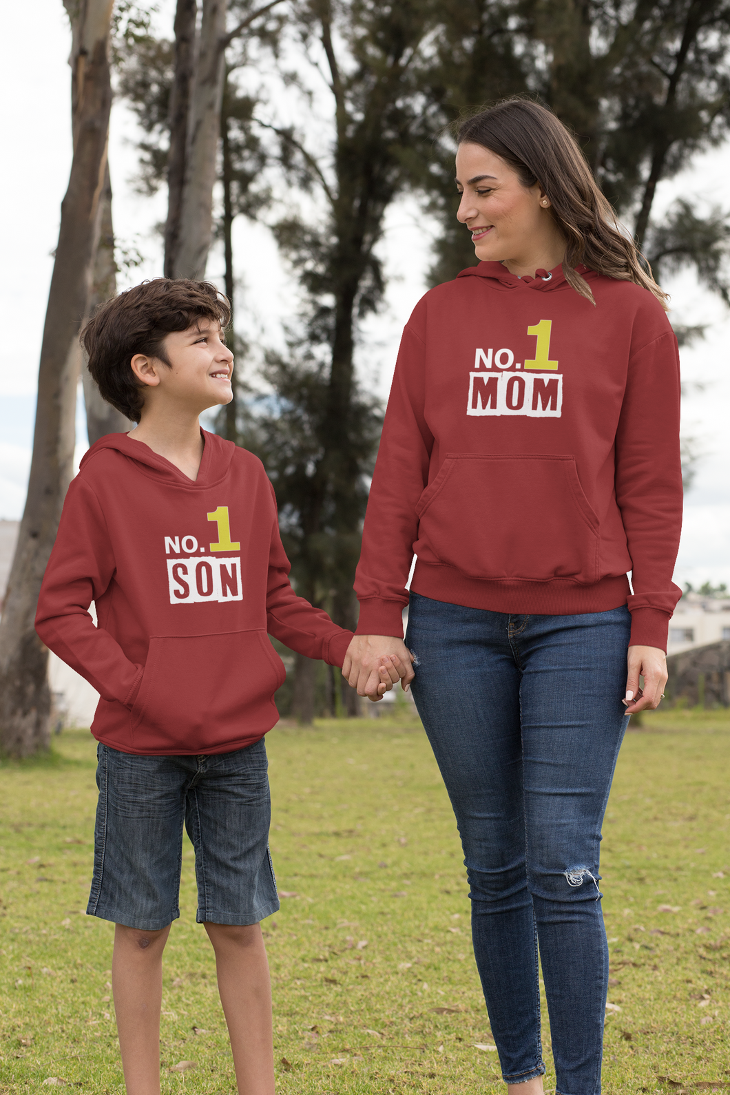 No 1 Son Mother And Son Red Matching Hoodies- KidsFashionVilla
