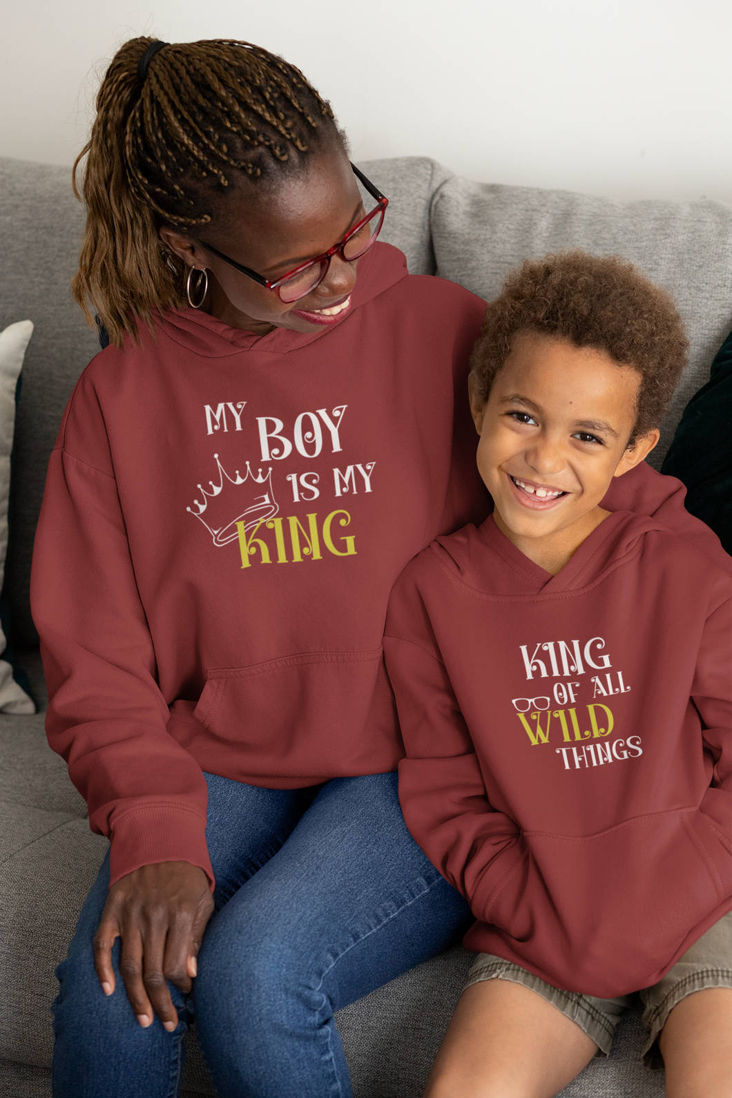 My Boy Is My King Mother And Son Red Matching Hoodies- KidsFashionVilla