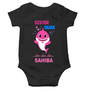 Custom Name Sister Shark Doo Doo Doo Rakhi Rompers for Baby Girl- KidsFashionVilla