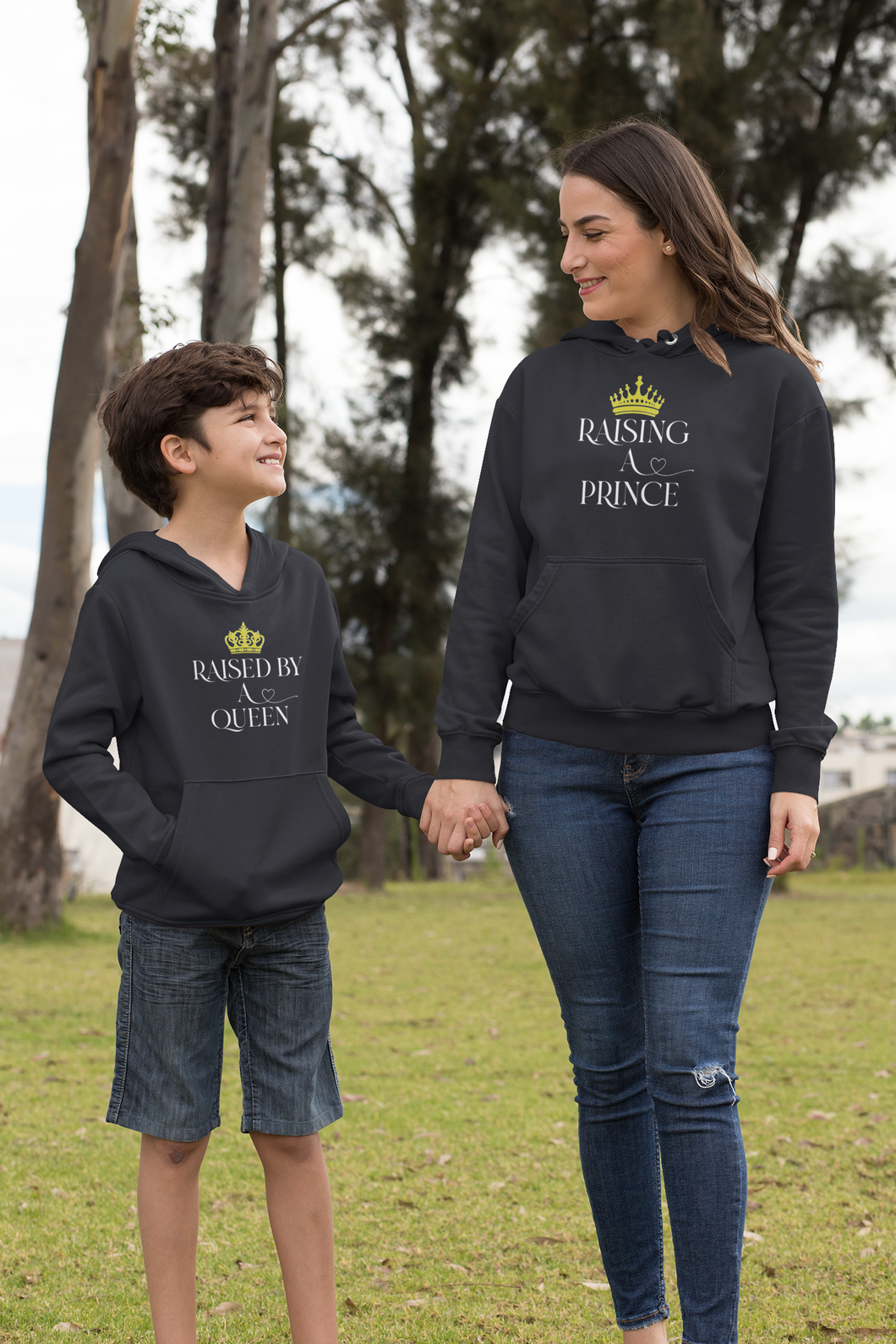 Raised By A Queen Mother And Son Black Matching Hoodies- KidsFashionVilla