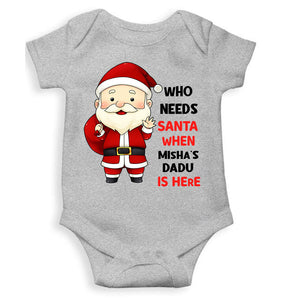 Customized Name Santa Dadu Is Here Christmas Rompers for Baby Girl- KidsFashionVilla
