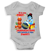 Load image into Gallery viewer, Custom Name First Janmashtami With Mumma Papa Rompers for Baby Girl- KidsFashionVilla
