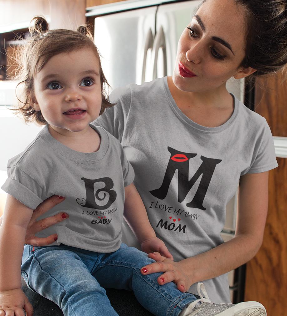 I Love My Mom I Love My Baby Mother and Daughter Matching T-Shirt- KidsFashionVilla