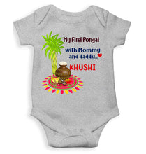 Load image into Gallery viewer, Custom Name My First Pongal With Mommy And Daddy Rompers for Baby Girl- KidsFashionVilla
