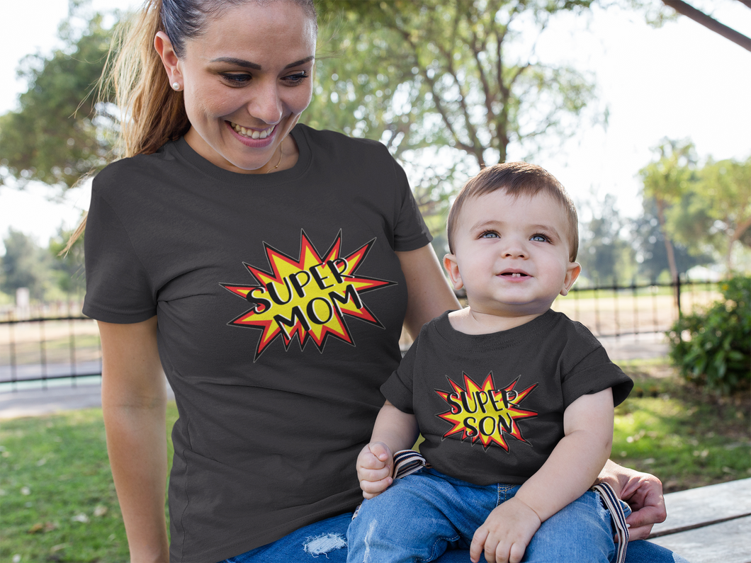 Super Son Mother And Son Black Matching T-Shirt- KidsFashionVilla