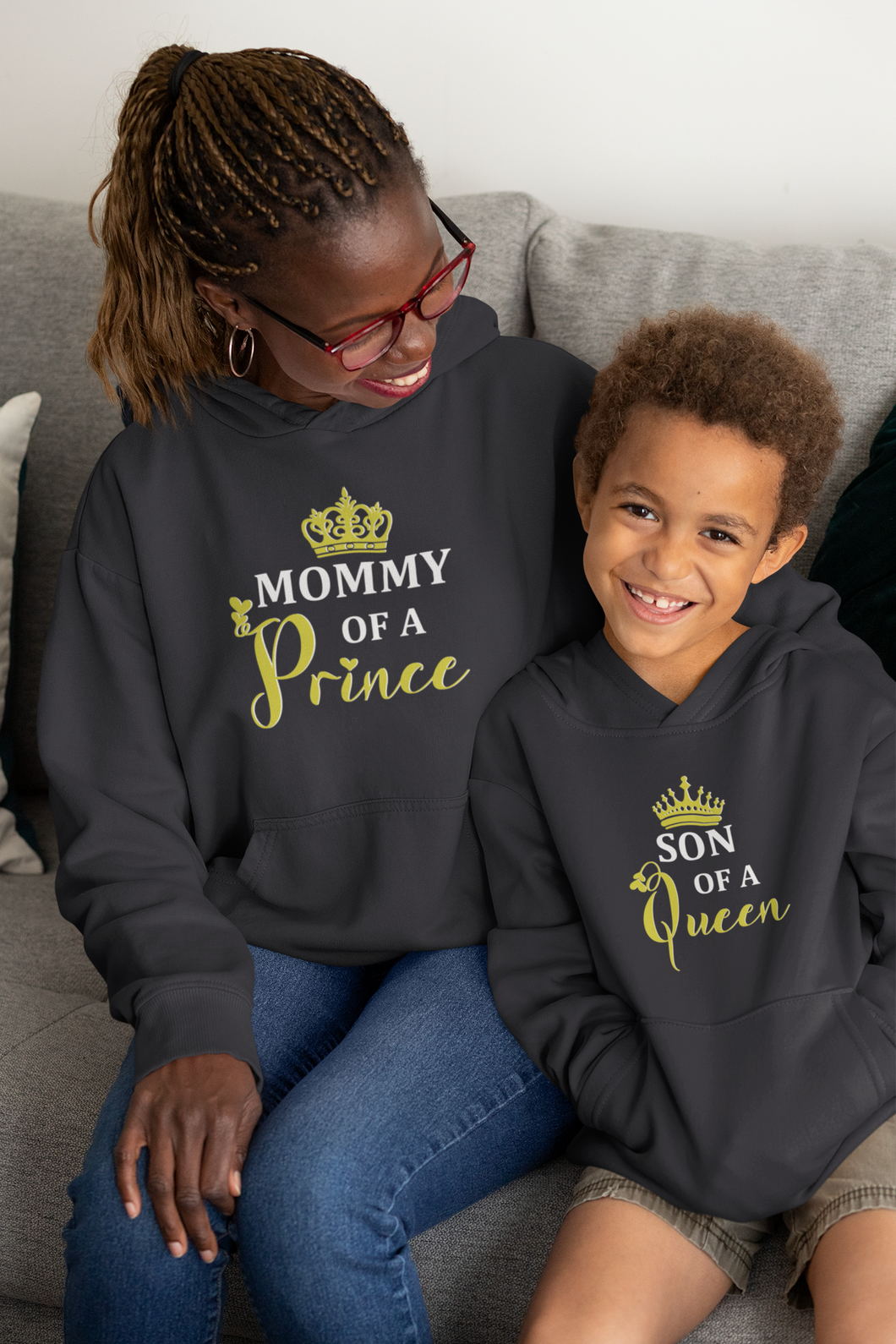 Son Of A Queen Mother And Son Black Matching Hoodies- KidsFashionVilla