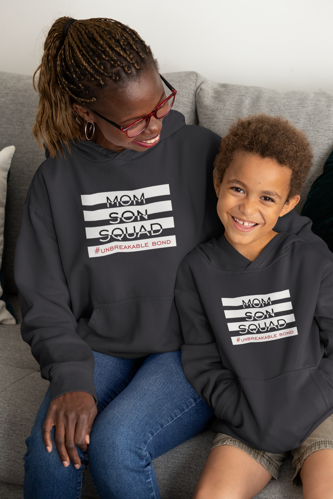 Mom Son Squad Mother And Son Black Matching Hoodies- KidsFashionVilla