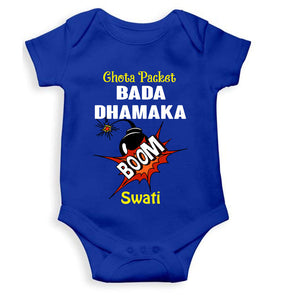 Custom Name Chota Packet Bada Dhamaka Diwali Rompers for Baby Girl- KidsFashionVilla