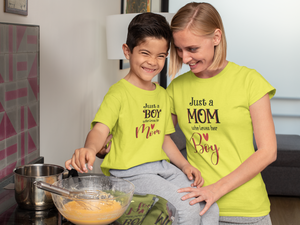 Just A Boy Who Loves His Mom Mother And Son Yellow Matching T-Shirt- KidsFashionVilla