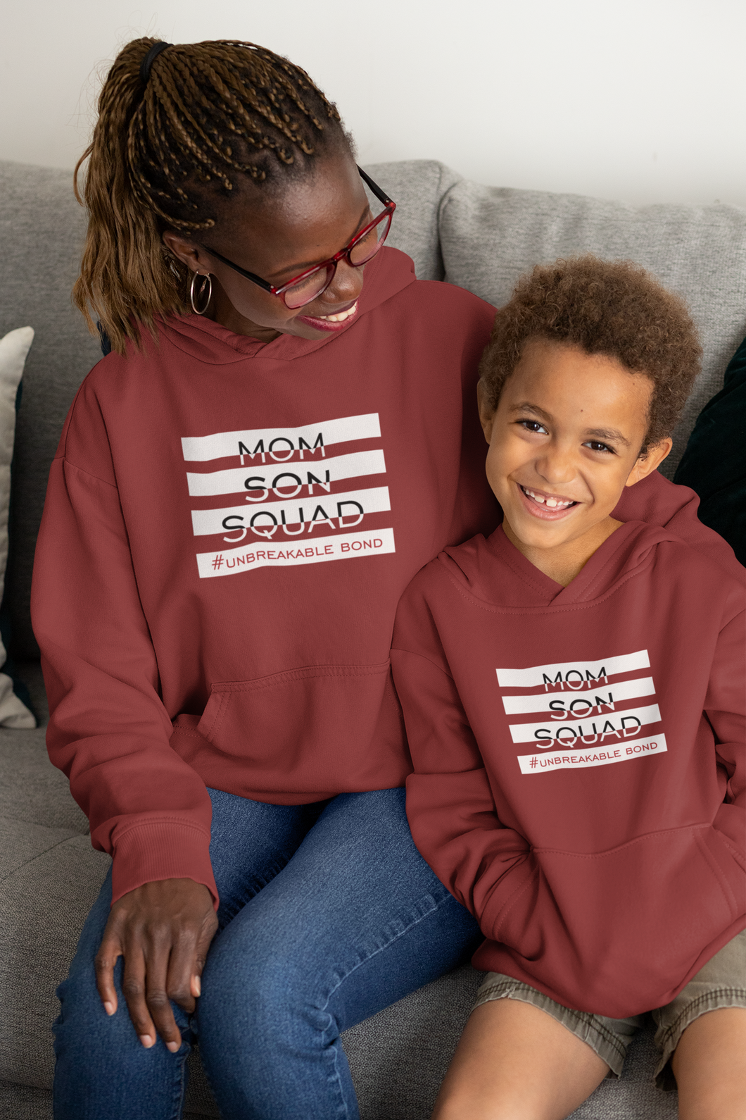 Mom Son Squad Mother And Son Red Matching Hoodies- KidsFashionVilla