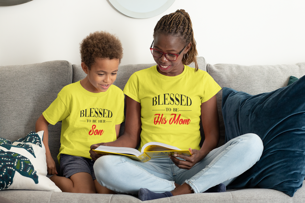 Blessed To Be His Mom Mother And Son Yellow Matching T-Shirt- KidsFashionVilla