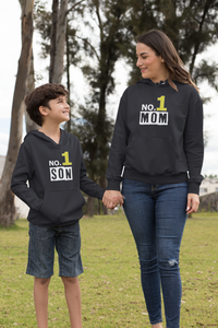 No 1 Son Mother And Son Black Matching Hoodies- KidsFashionVilla