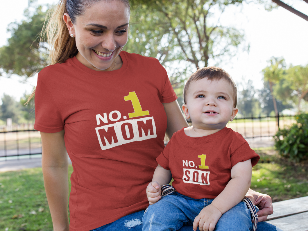 No 1 Son Mother And Son Red Matching T-Shirt- KidsFashionVilla