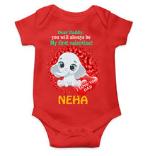 Load image into Gallery viewer, Custom Name Daddy Always Be My First Valentine Rompers for Baby Girl- KidsFashionVilla
