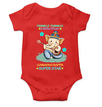 Load image into Gallery viewer, Twinkle Twinkle Little Star Ganpati Bappa Superstar Ganesh Chaturthi Rompers for Baby Girl- KidsFashionVilla
