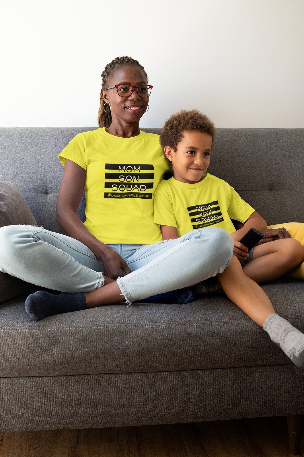 Mom Son Squad Mother And Son Yellow Matching T-Shirt- KidsFashionVilla