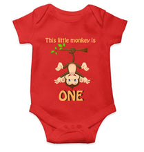 Load image into Gallery viewer, Little Monkey Is One First Birthday Rompers for Baby Girl- KidsFashionVilla
