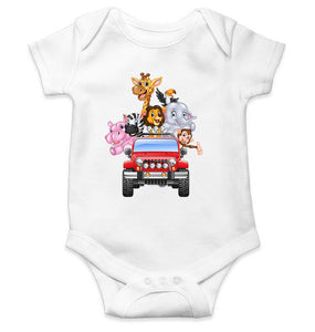 Jungle Jeep Cartoon Rompers for Baby Girl- KidsFashionVilla