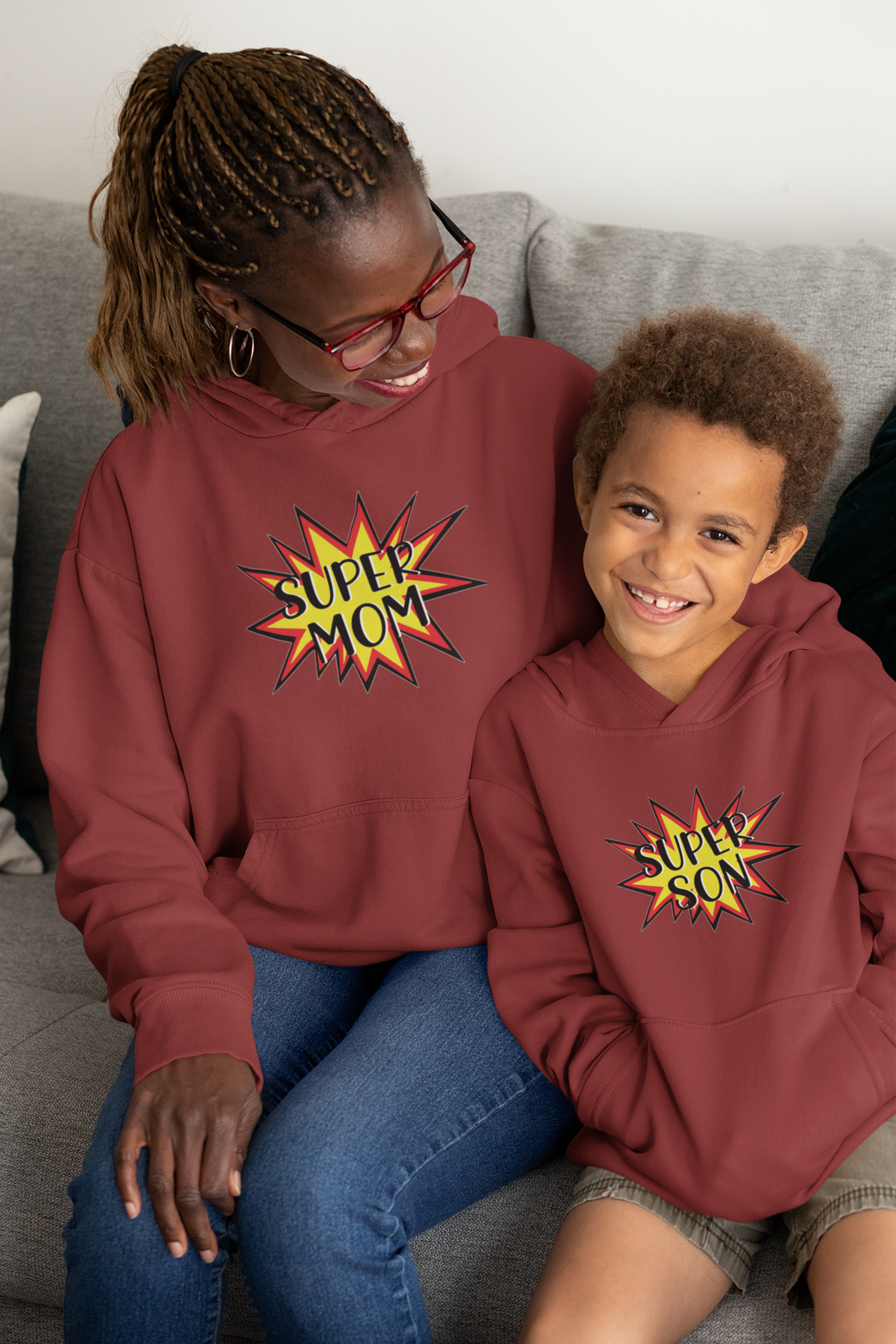 Super Son Mother And Son Red Matching Hoodies- KidsFashionVilla