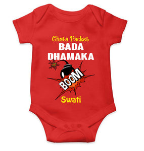 Custom Name Chota Packet Bada Dhamaka Diwali Rompers for Baby Girl- KidsFashionVilla