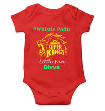 Load image into Gallery viewer, Custom Name IPL CSK Chennai Super Kings Whistle Podu Rompers for Baby Girl- KidsFashionVilla
