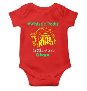 Custom Name IPL CSK Chennai Super Kings Whistle Podu Rompers for Baby Girl- KidsFashionVilla