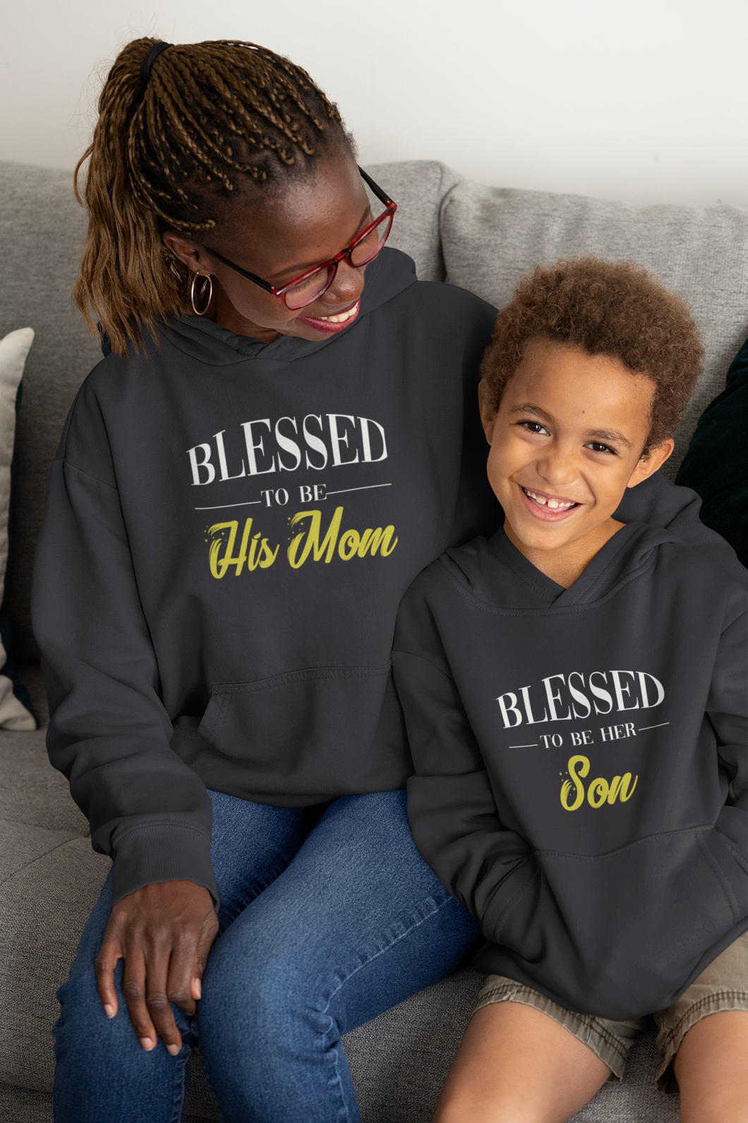 Blessed To Be His Mom Mother And Son Black Matching Hoodies- KidsFashionVilla
