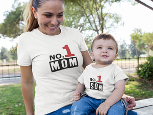 No 1 Son Mother And Son White Matching T-Shirt- KidsFashionVilla