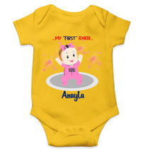 Load image into Gallery viewer, Custom Name My First Rakhi Dress Rompers for Baby Girl- KidsFashionVilla
