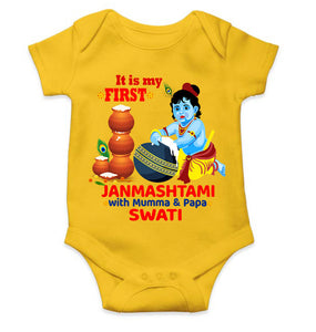 Custom Name First Janmashtami With Mumma Papa Rompers for Baby Girl- KidsFashionVilla